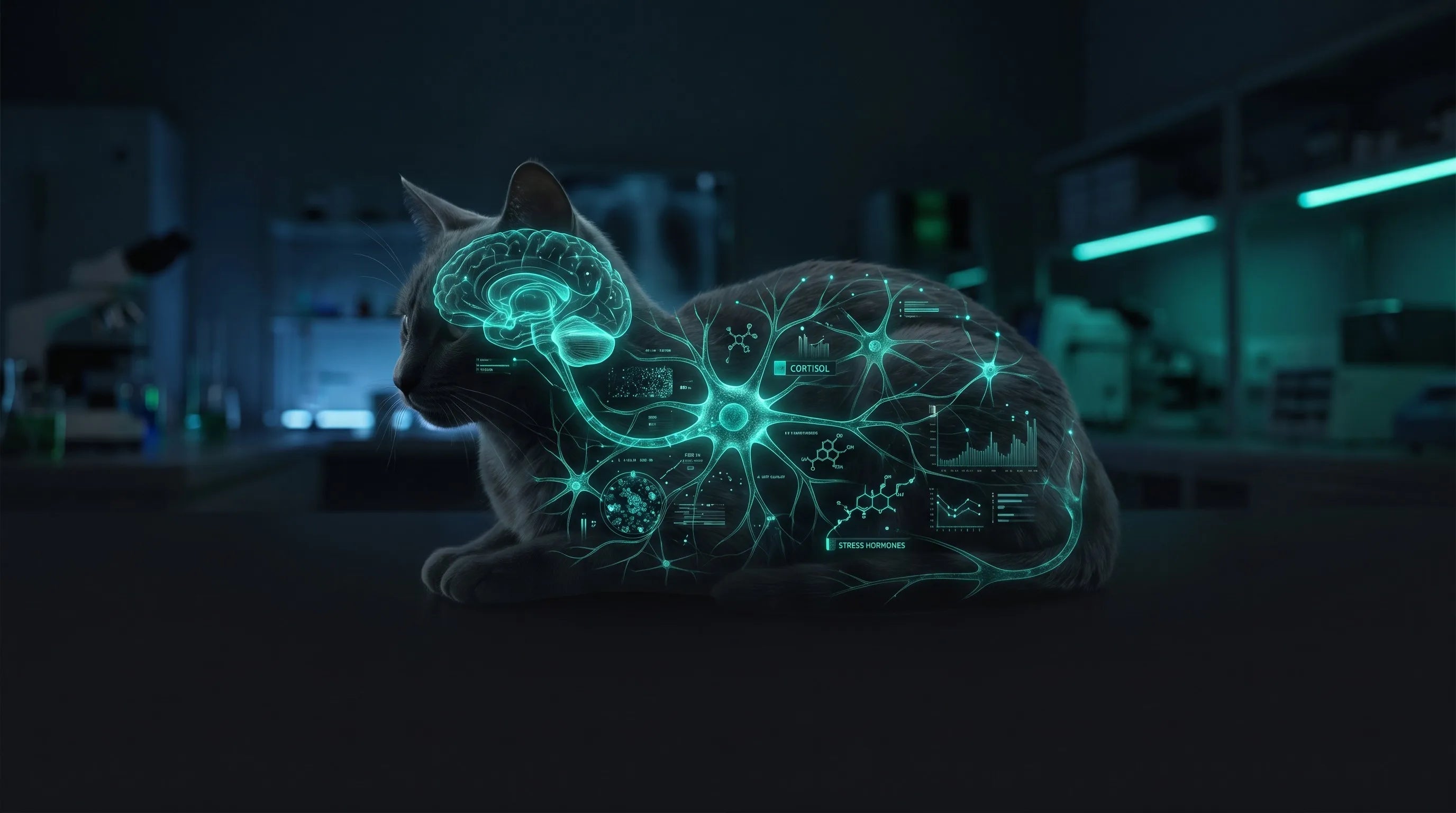 Clinical neural network visualization of feline brain cortisol reduction protocol - Kitten Realm Lab