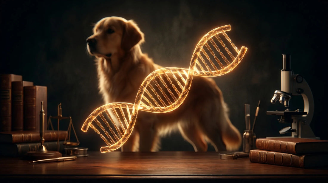 Genomic double helix DNA research visualization for Golden Retriever cancer prevention - Kitten Realm Lab