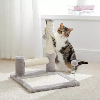 Cat Scratching Post Pad with Dual Sisal Posts, Large Base Pad & Play Ball