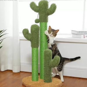 Indoor Cactus Cat Scratching Post with Tall Poles and Dangling Ball Toy