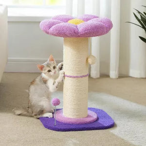 Flower Cat Scratching Post with Bed, Spring Toy & Extra Thick Sisal Post