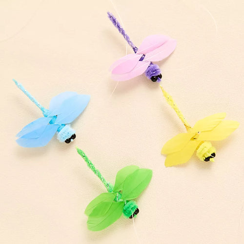 4pcs Feather Dragonfly Cat Teaser Replacement Heads – Interactive Pet Toys